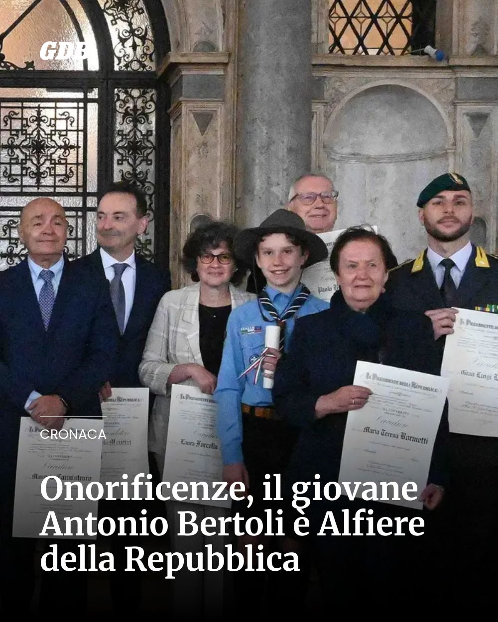 Post Instagram @giornaledibrescia: Onorificenze, il giovane Antonio Bertoli è Alfiere della Repubblica...