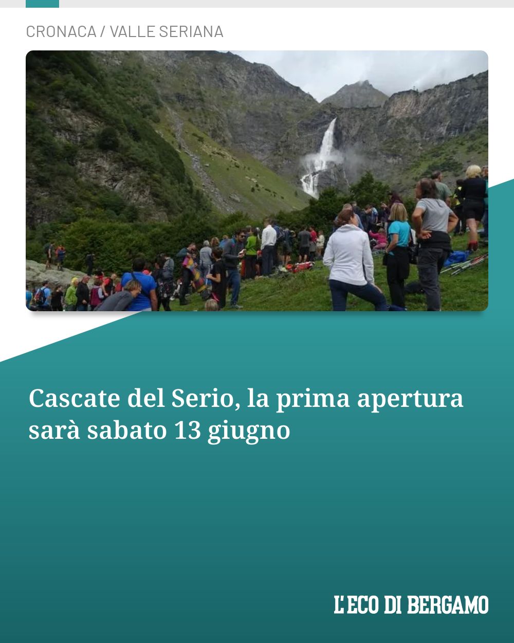 Post Instagram @ecodibergamo: Cascate del Serio, la prima apertura sarà sabato 13 giugno...