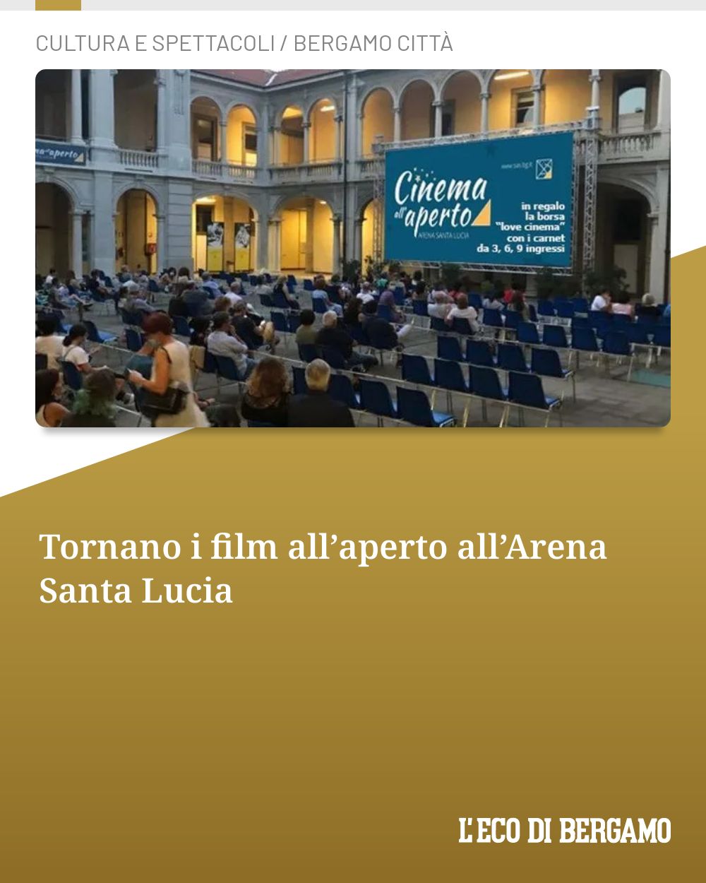 Post Instagram @ecodibergamo: Tornano i film all’aperto all’Arena Santa Lucia...