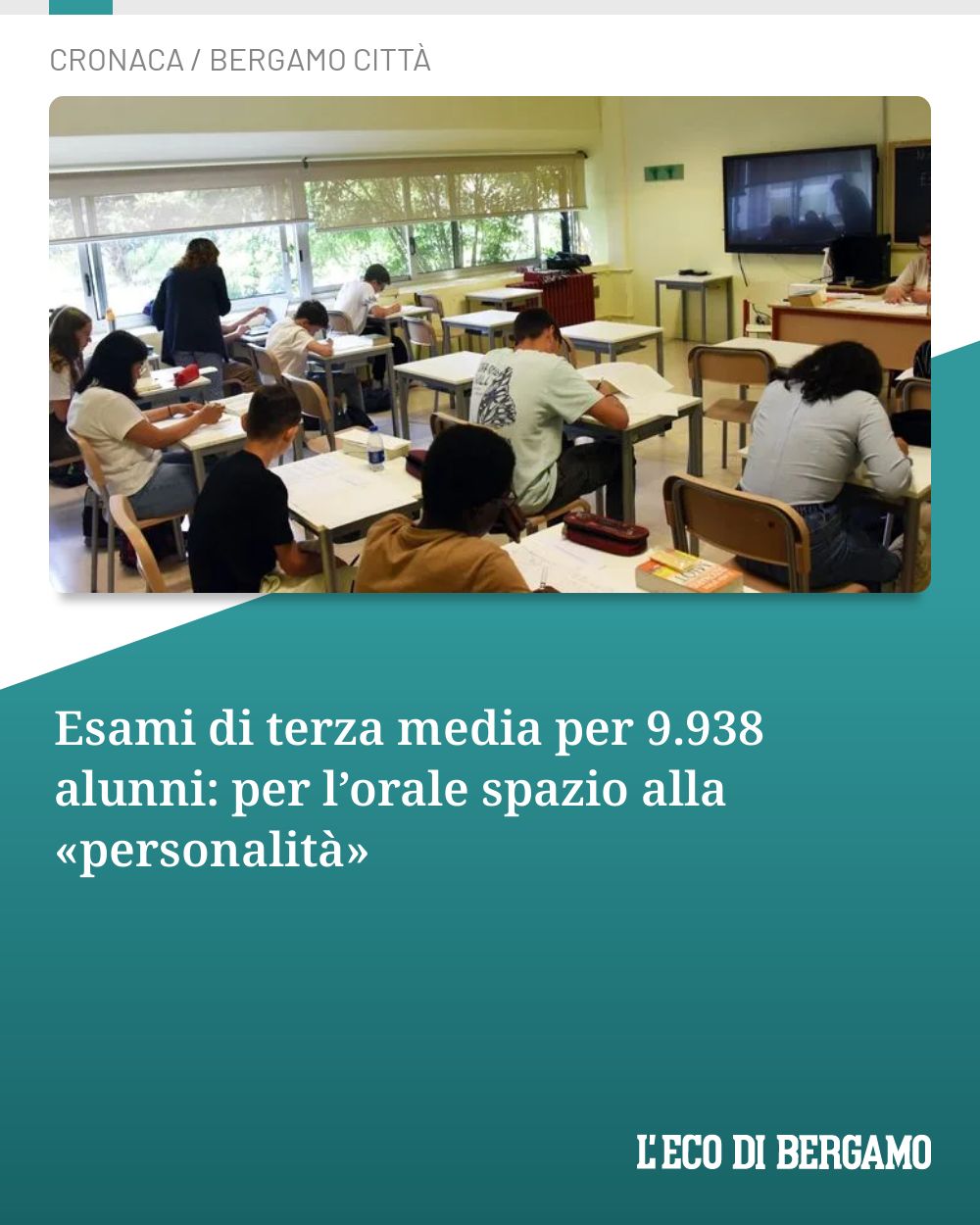 Post Instagram @ecodibergamo: Esami di terza media per 9.938 alunni: per l’orale spazio alla «personalità»...