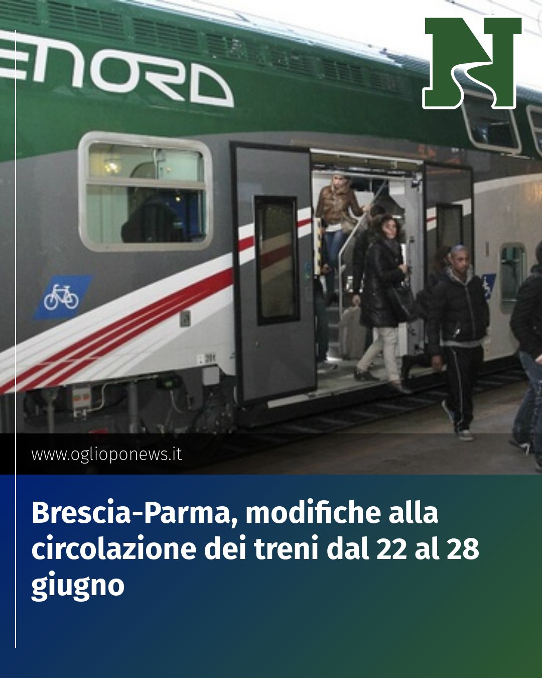 Post Instagram @redazione@oglioponews.it: Brescia-Parma, modifiche alla circolazione dei treni dal 22 al 28 giugno...