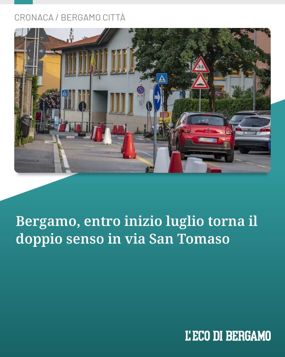 Post Instagram @ecodibergamo: Bergamo, entro inizio luglio torna il doppio senso in via San Tomaso...