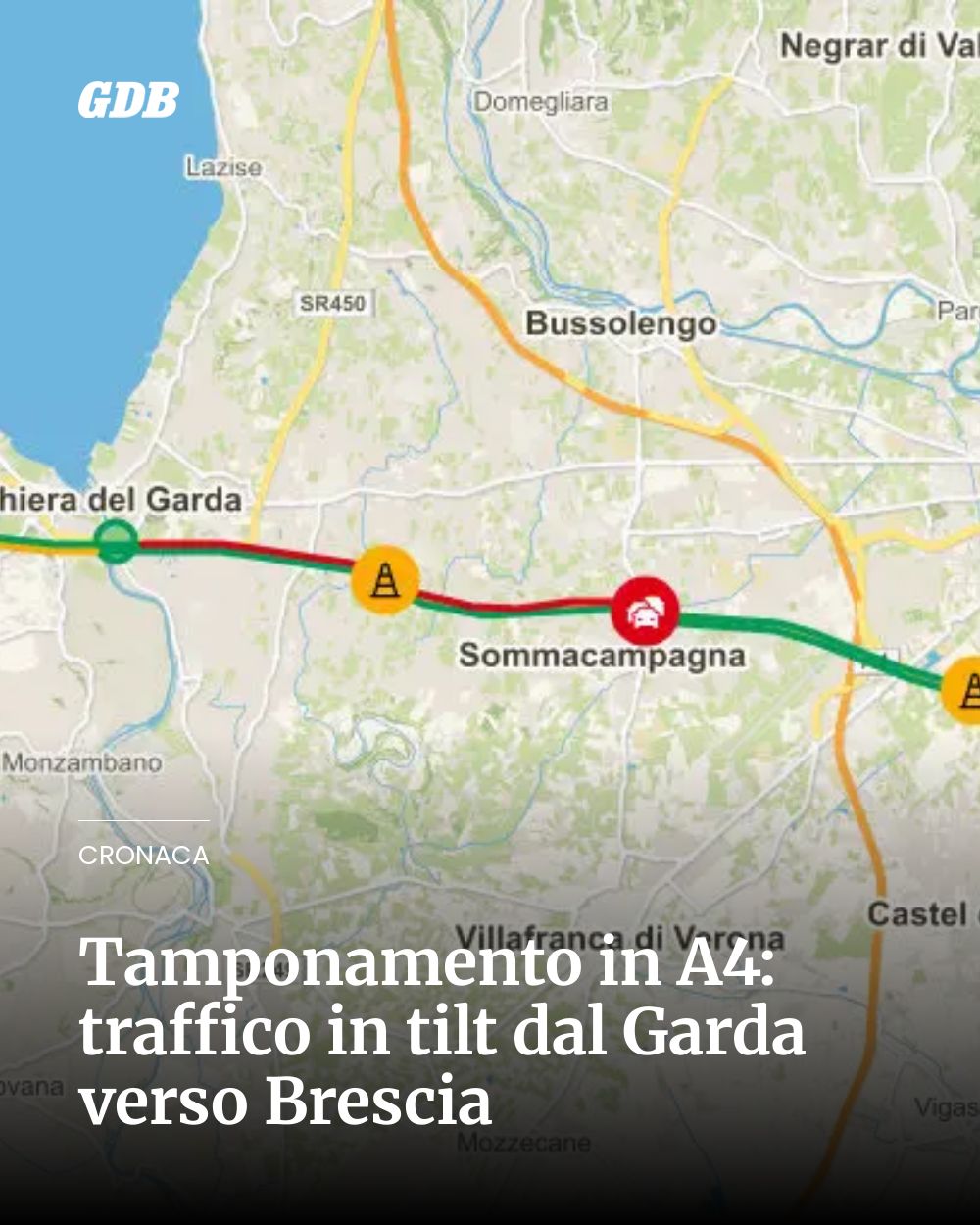 Post Instagram @giornaledibrescia: Tamponamento in A4: traffico in tilt dal Garda verso Brescia...