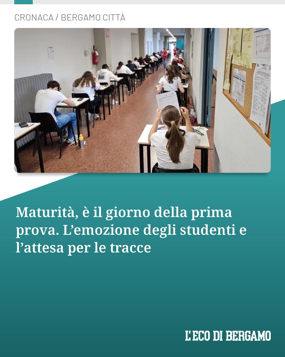 Post Instagram @ecodibergamo: Maturità, è il giorno della prima prova. L’emozione degli studenti e l’attesa per le tracce...