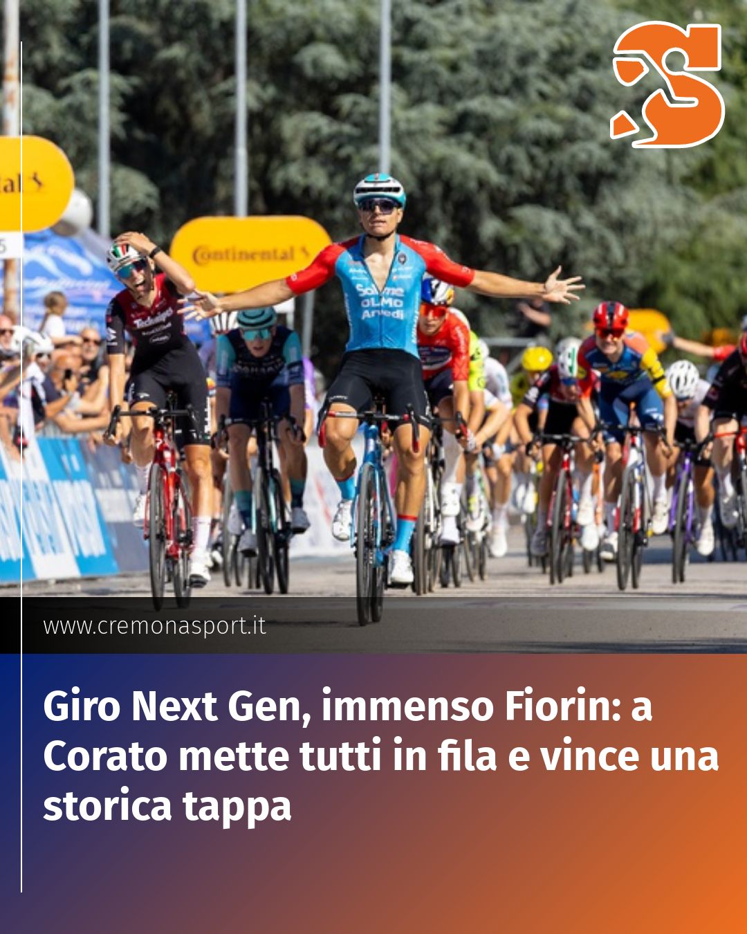Post Instagram @Cremona_Sport: Giro Next Gen, immenso Fiorin: a Corato mette tutti in fila e vince una storica tappa...