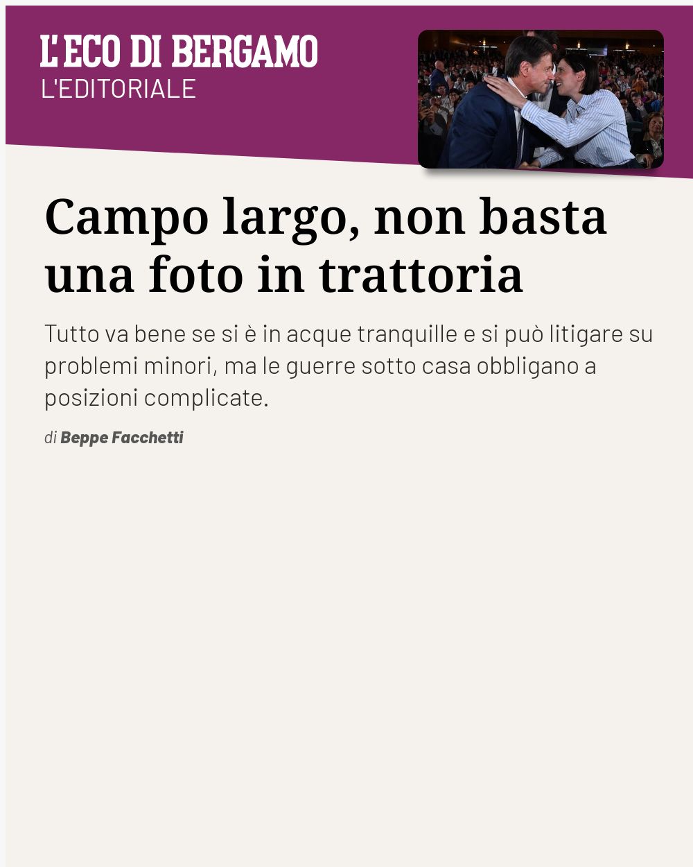 Post Instagram @ecodibergamo: Campo largo, non basta una foto in trattoria...