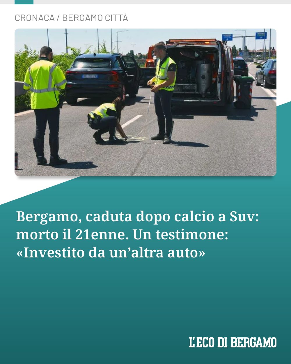Post Instagram @ecodibergamo: Bergamo, caduta dopo calcio a Suv: morto il 21enne. Un testimone: «Investito da un’altra auto»...