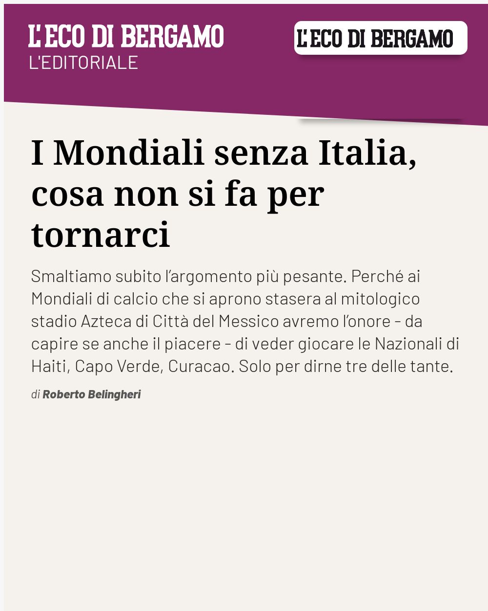 Post Instagram @ecodibergamo: I Mondiali senza Italia, cosa non si fa per tornarci...