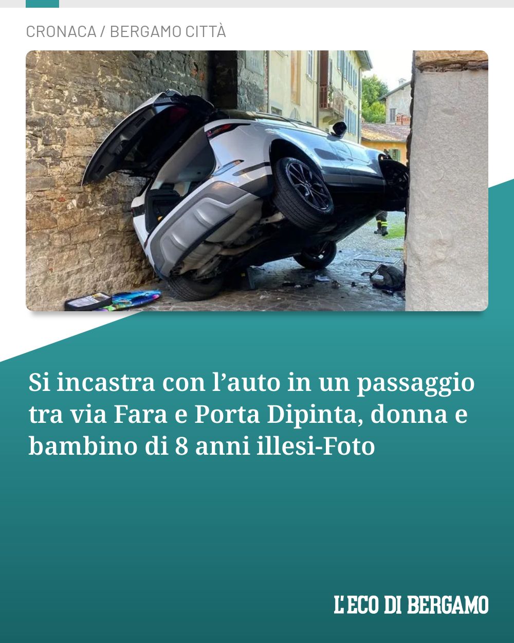 Post Instagram @ecodibergamo: Si incastra con l’auto in un passaggio tra via Fara e Porta Dipinta, donna e bambino di 8 anni illes