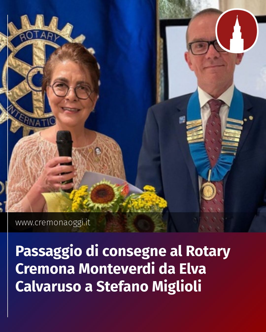 Post Instagram @Cremona_Oggi: Passaggio di consegne al Rotary Cremona Monteverdi da Elva Calvaruso a Stefano Miglioli...