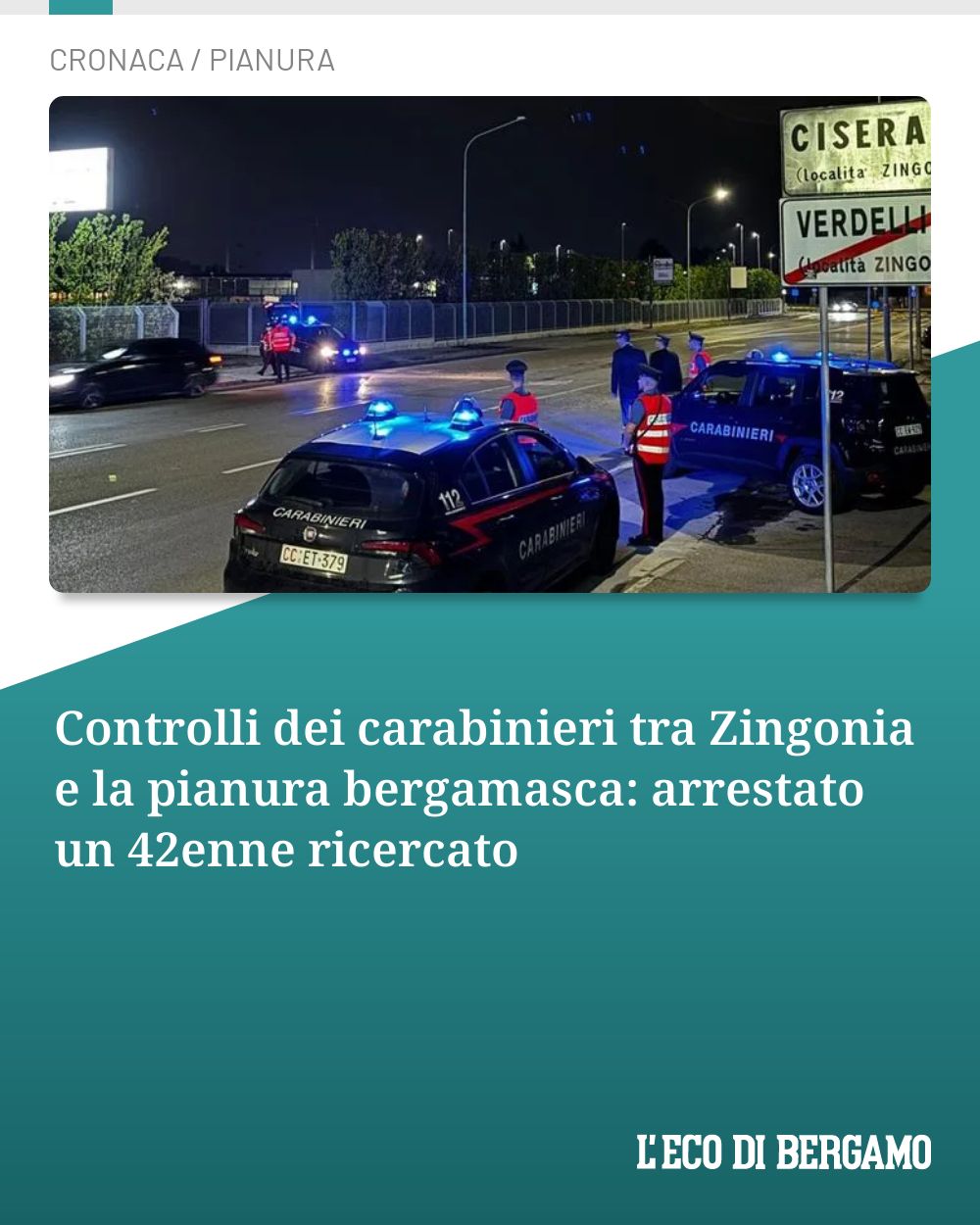 Post Instagram @ecodibergamo: Controlli dei carabinieri tra Zingonia e la pianura bergamasca: arrestato un 42enne ricercato...