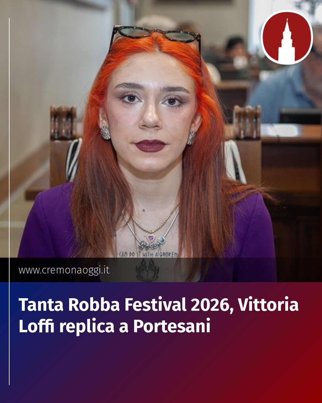 Post Instagram @Cremona_Oggi: Tanta Robba Festival 2026, Vittoria Loffi replica a Portesani...