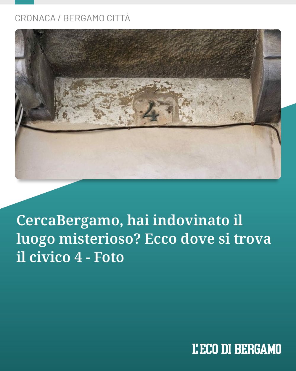Post Instagram @ecodibergamo: CercaBergamo, hai indovinato il luogo misterioso? Ecco dove si trova il civico 4 - Foto...