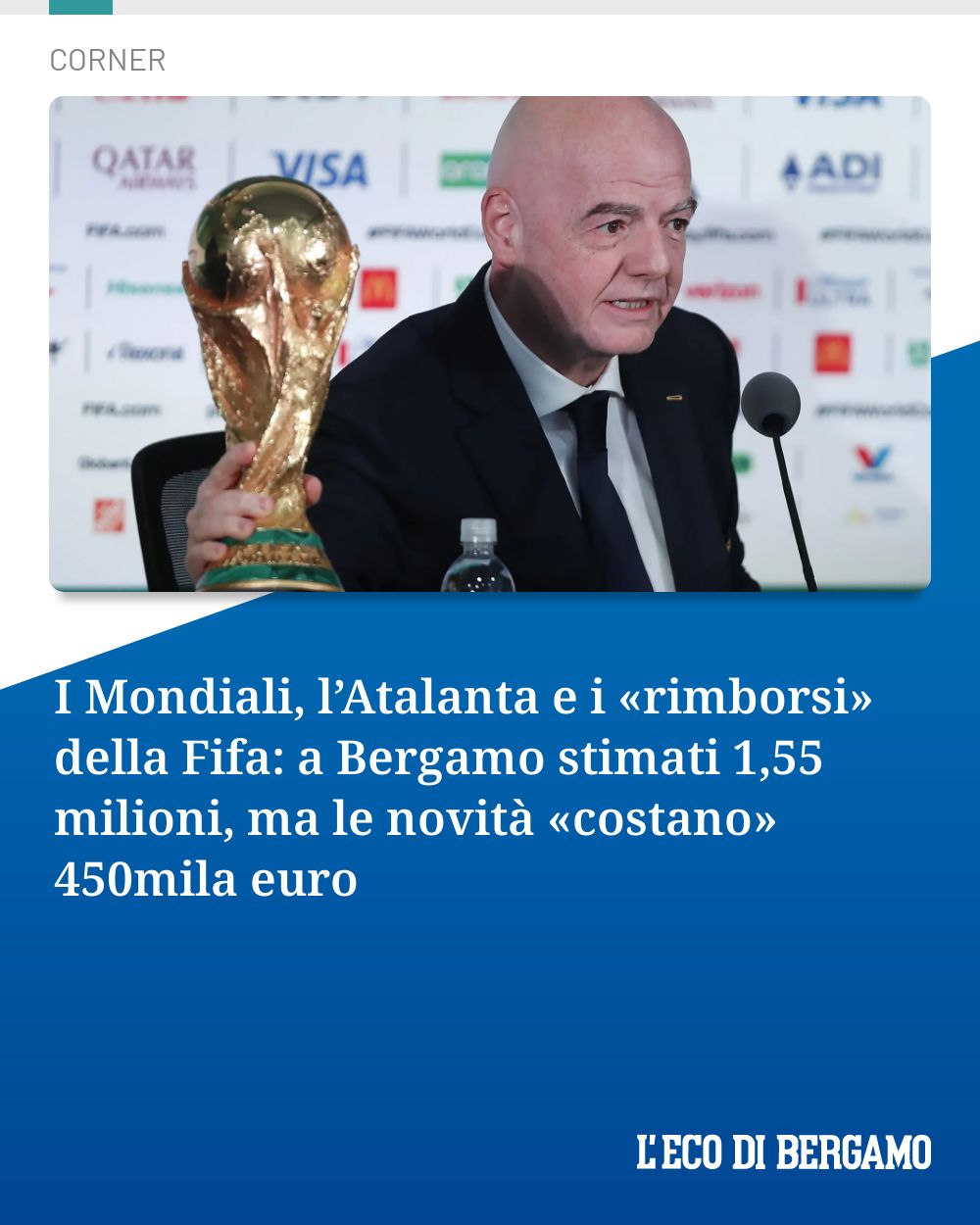 Post Instagram @ecodibergamo: I Mondiali, l’Atalanta e i «rimborsi» della Fifa: a Bergamo stimati 1,55 milioni, ma le novità «cost