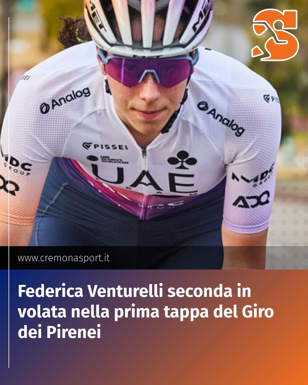 Post Instagram @Cremona_Sport: Federica Venturelli seconda in volata nella prima tappa del Giro dei Pirenei...
