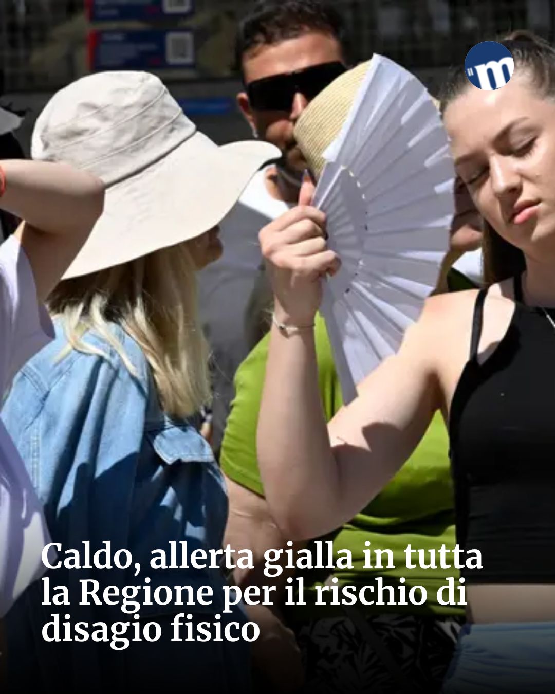 Post Instagram @socialbeat.test: Caldo, allerta gialla in tutta la Regione per il rischio di disagio fisico...