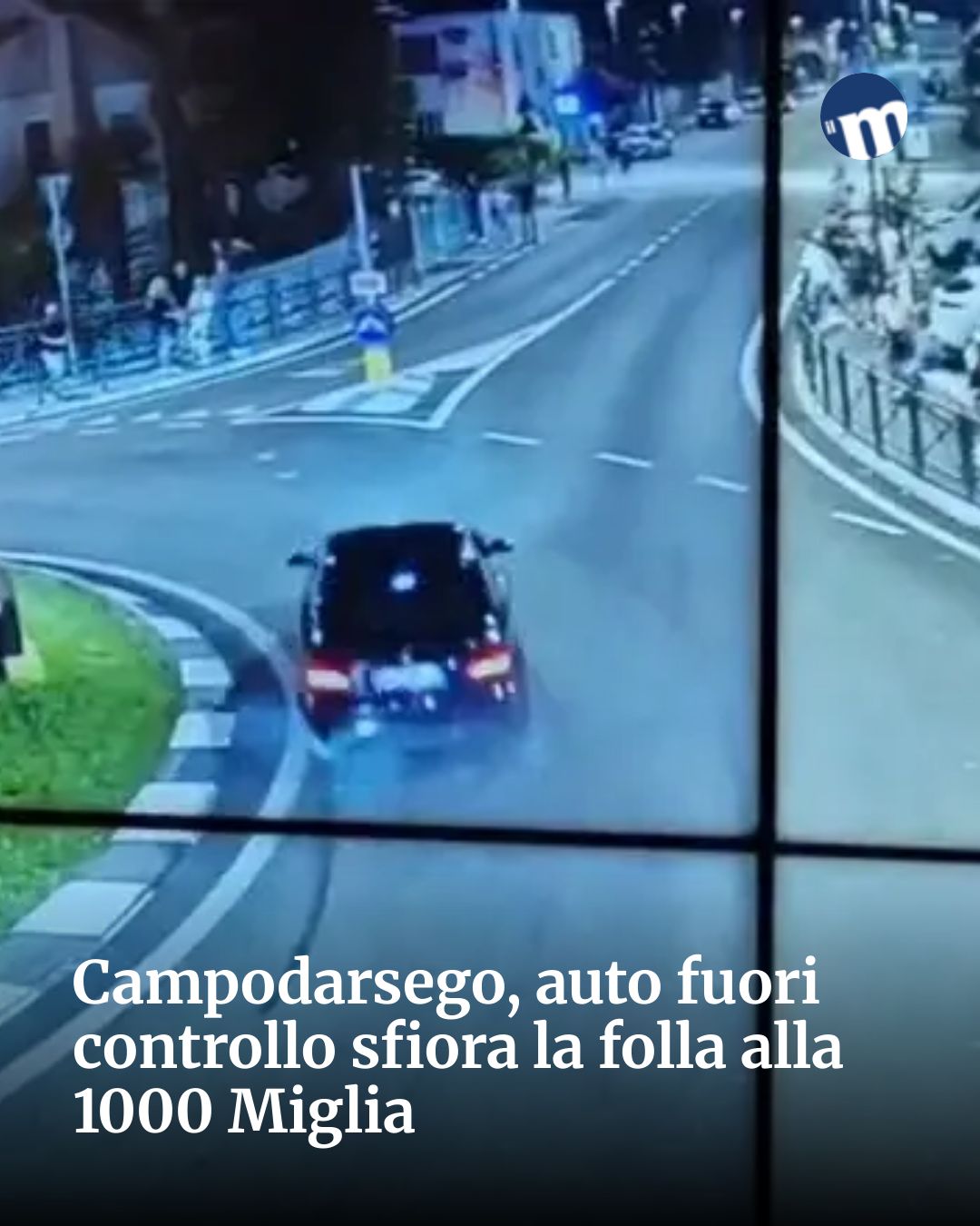 Post Instagram @socialbeat.test: Campodarsego, auto fuori controllo sfiora la folla alla 1000 Miglia...