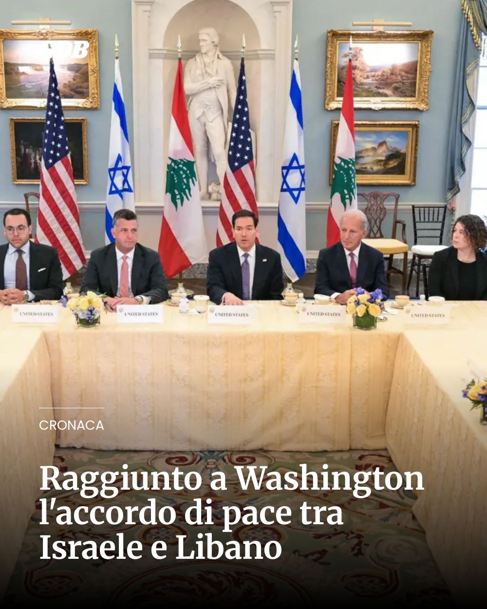Post Instagram @giornaledibrescia: Raggiunto a Washington l'accordo di pace tra Israele e Libano...