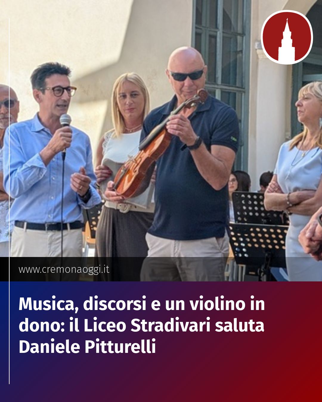 Post Instagram @Cremona_Oggi: Musica, discorsi e un violino in dono: il Liceo Stradivari saluta Daniele Pitturelli...