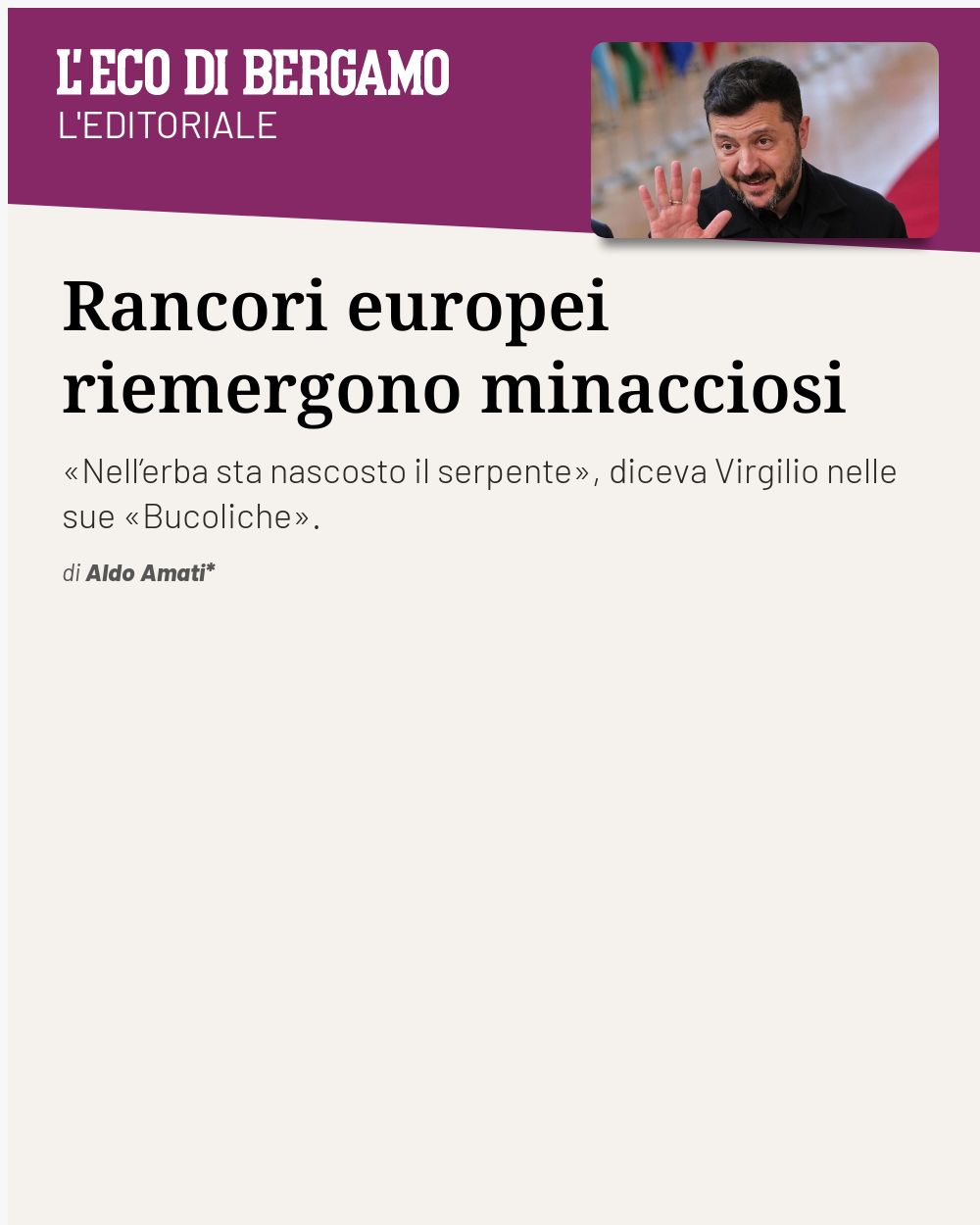 Post Instagram @ecodibergamo: Rancori europei riemergono minacciosi...