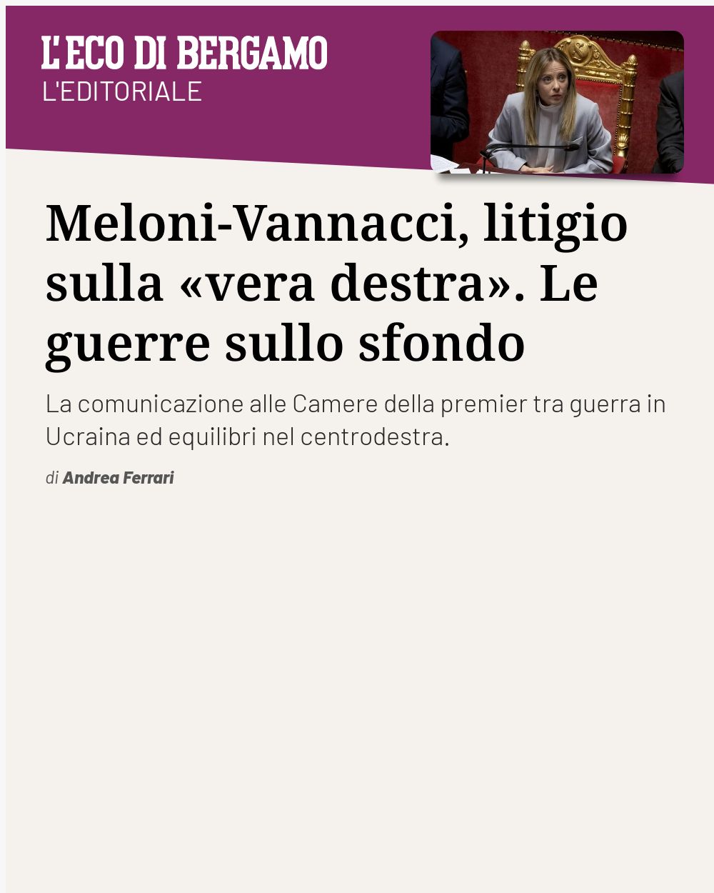 Post Instagram @ecodibergamo: Meloni-Vannacci, litigio sulla «vera destra». Le guerre sullo sfondo...