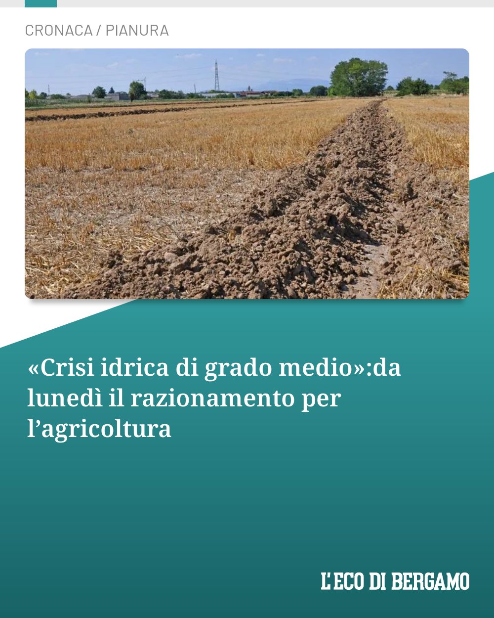 Post Instagram @ecodibergamo: «Crisi idrica di grado medio»:da lunedì il razionamento per l’agricoltura...
