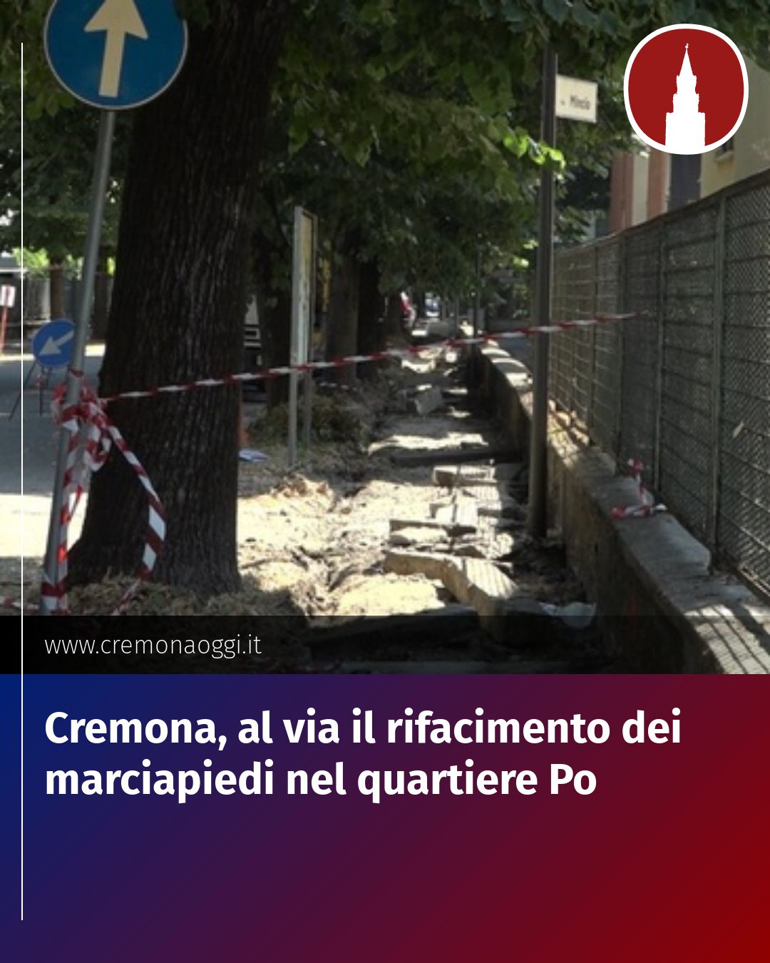 Post Instagram @Cremona_Oggi: Cremona, al via il rifacimento dei marciapiedi nel quartiere Po...