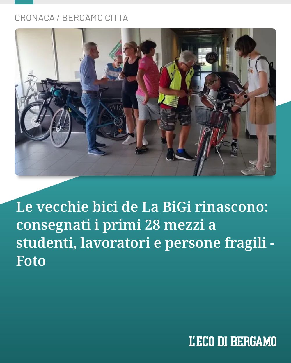 Post Instagram @ecodibergamo: Le vecchie bici de La BiGi rinascono: consegnati i primi 28 mezzi a studenti, lavoratori e persone f