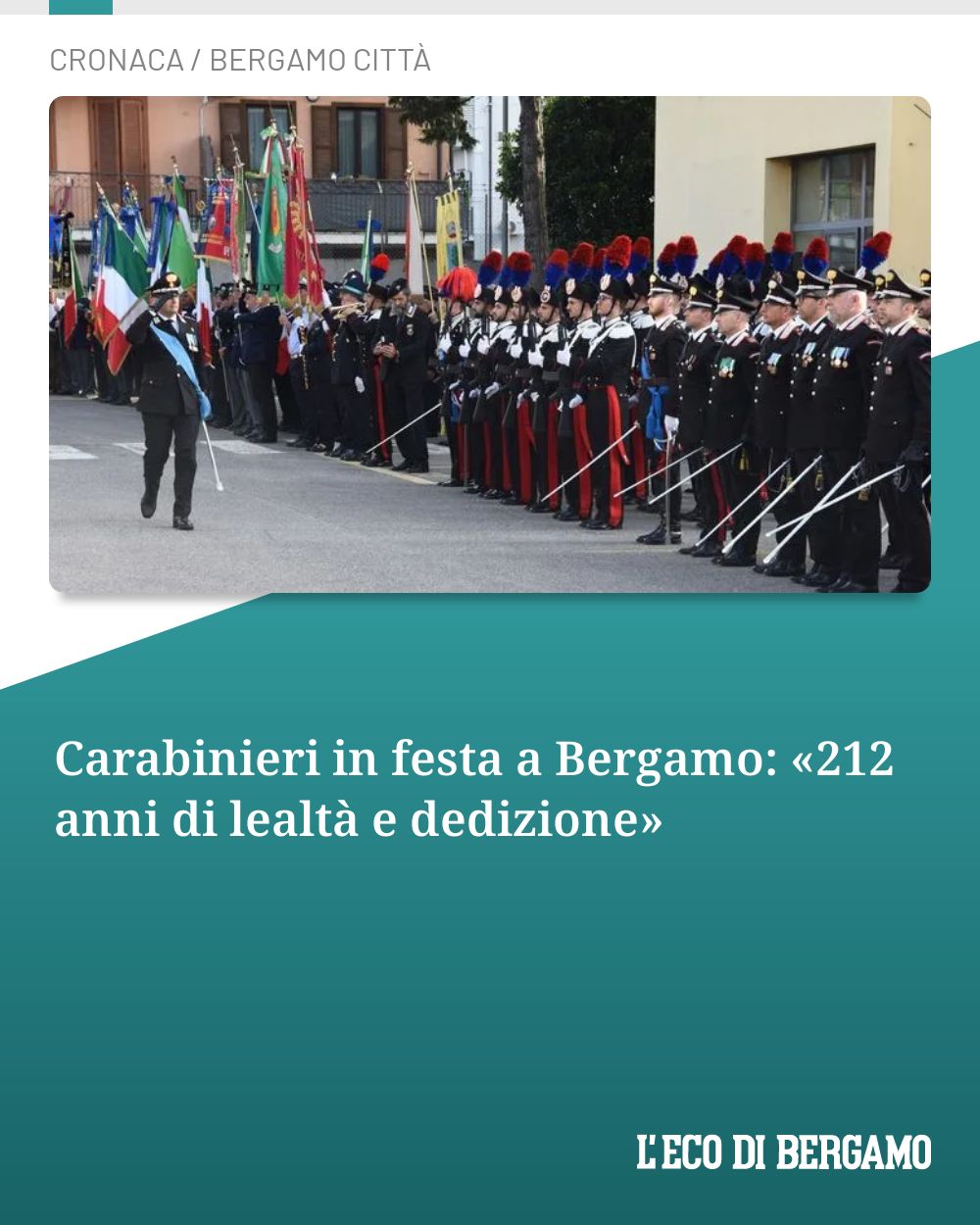 Post Instagram @ecodibergamo: Carabinieri in festa a Bergamo: «212 anni di lealtà e dedizione»...