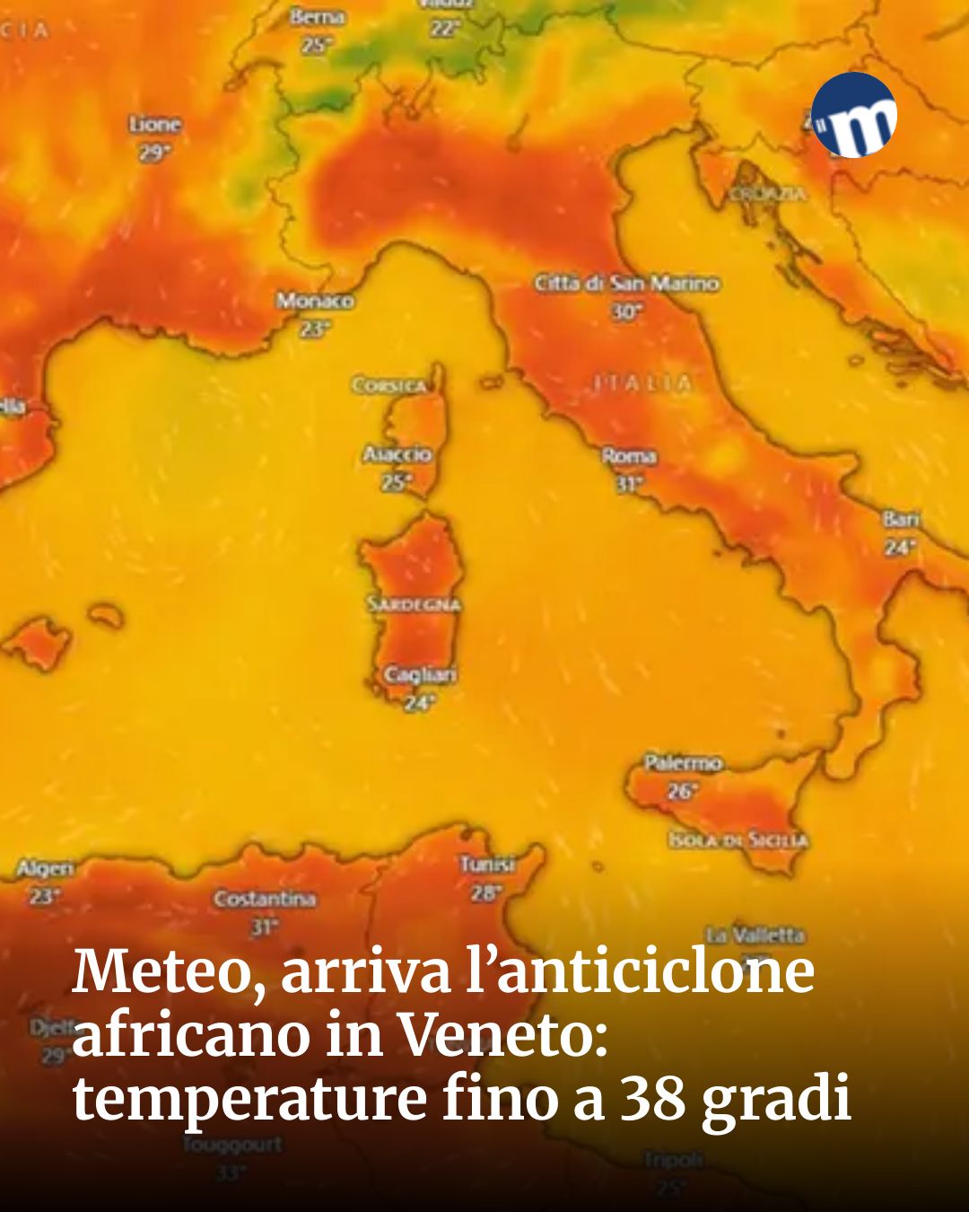 Post Instagram @socialbeat.test: Meteo, arriva l’anticiclone africano in Veneto: temperature fino a 38 gradi...