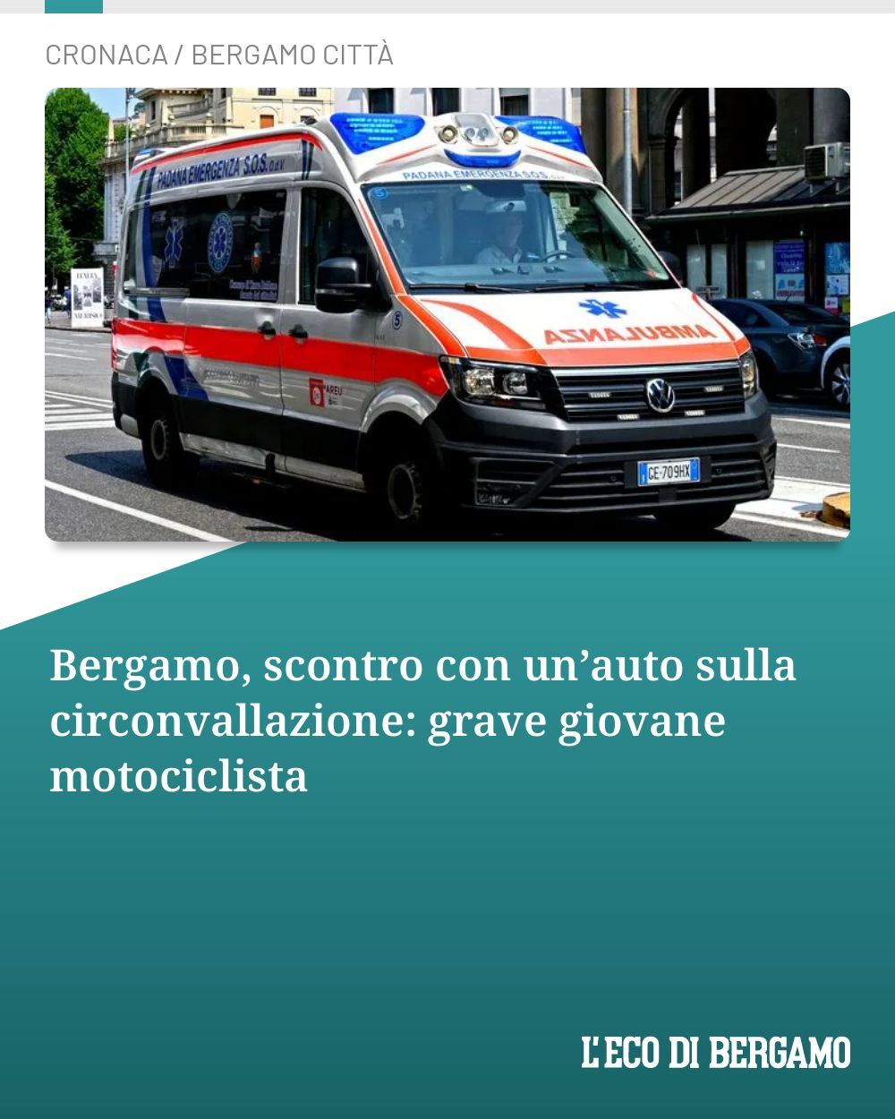 Post Instagram @ecodibergamo: Bergamo, scontro con un’auto sulla circonvallazione: grave giovane motociclista...