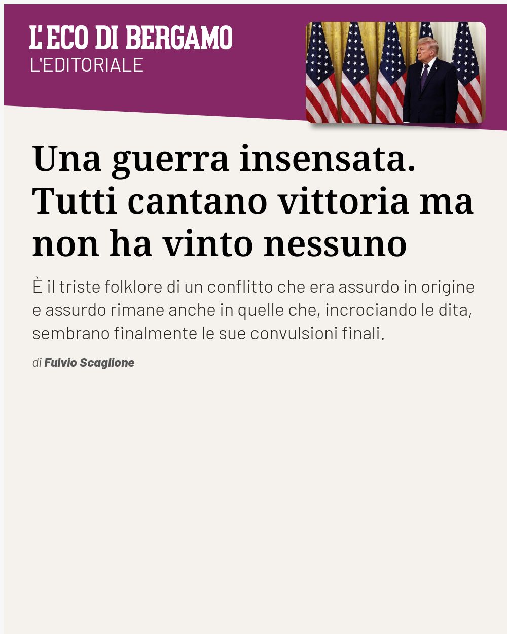 Post Instagram @ecodibergamo: Una guerra insensata. Tutti cantano vittoria ma non ha vinto nessuno...