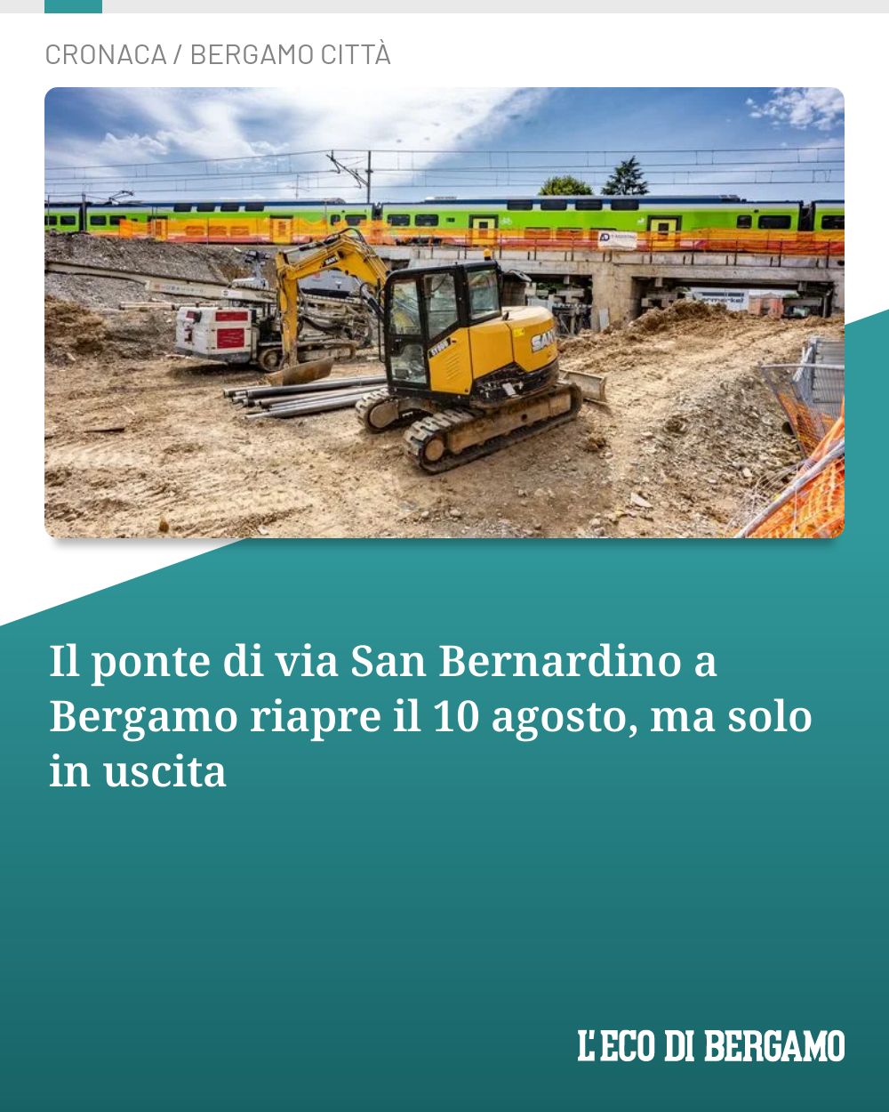 Post Instagram @ecodibergamo: Il ponte di via San Bernardino a Bergamo riapre il 10 agosto, ma solo in uscita...