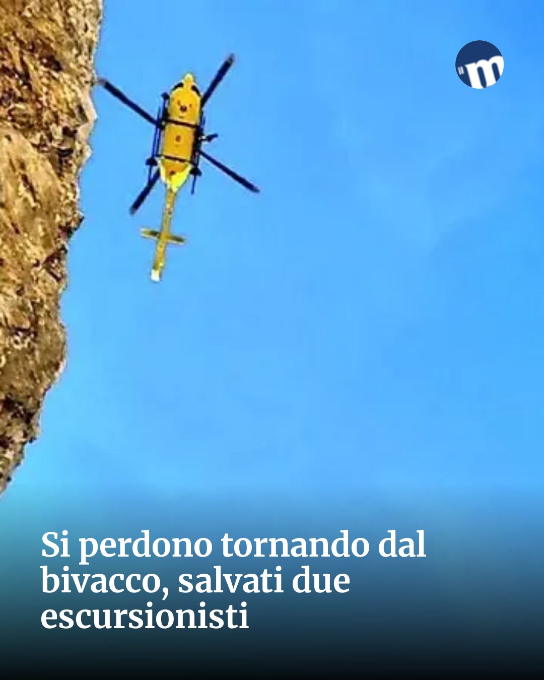 Post Instagram @socialbeat.test: Si perdono tornando dal bivacco, salvati due escursionisti...