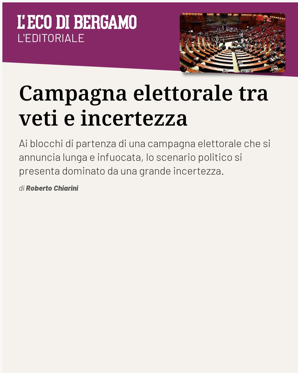 Post Instagram @ecodibergamo: Campagna elettorale tra veti e incertezza...