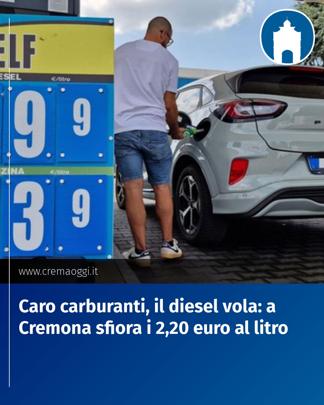 Post Instagram @redazione@cremaoggi.it: Caro carburanti, il diesel vola: a Cremona sfiora i 2,20 euro al litro...
