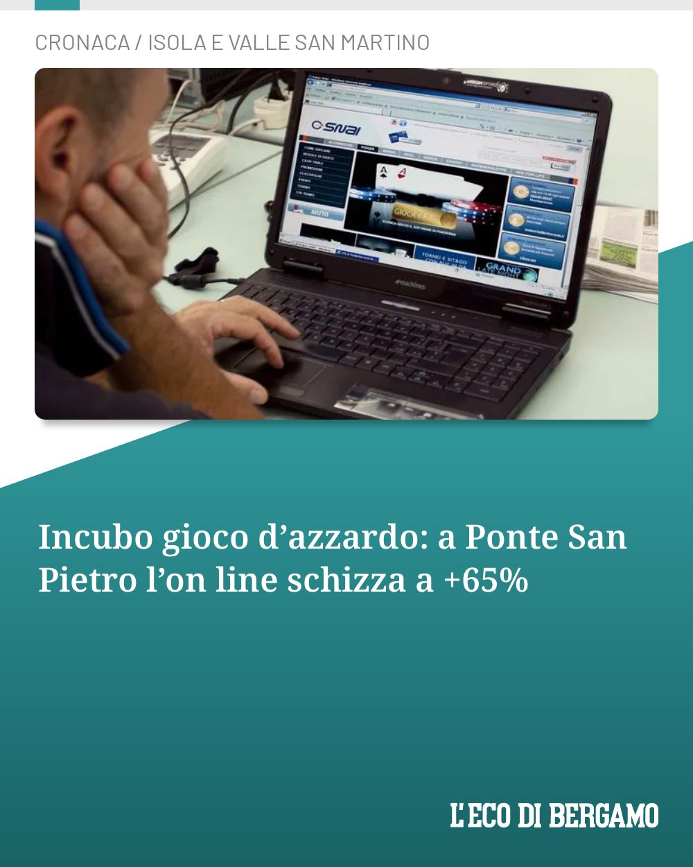Post Instagram @ecodibergamo: Incubo gioco d’azzardo: a Ponte San Pietro l’on line schizza a +65%...