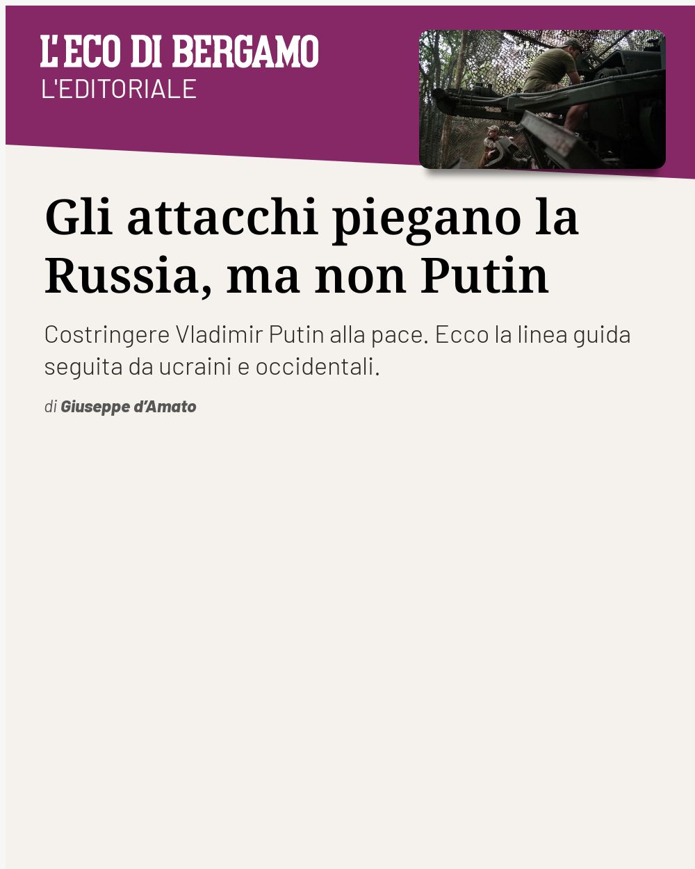 Post Instagram @ecodibergamo: Gli attacchi piegano la Russia, ma non Putin...