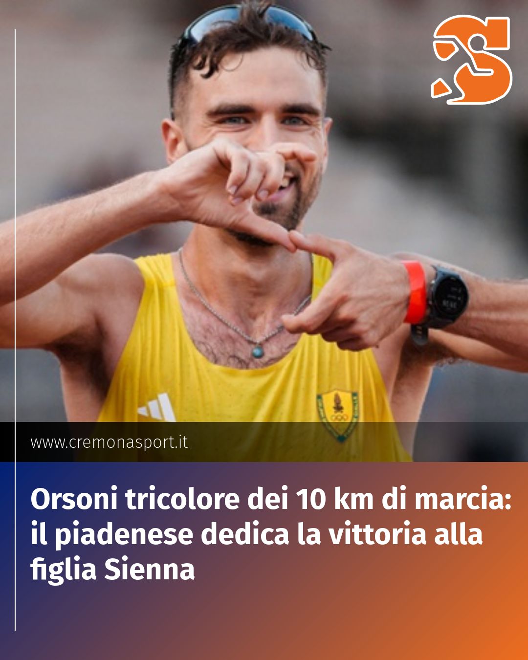 Post Instagram @Cremona_Sport: Orsoni tricolore dei 10 km di marcia: il piadenese dedica la vittoria alla figlia Sienna...