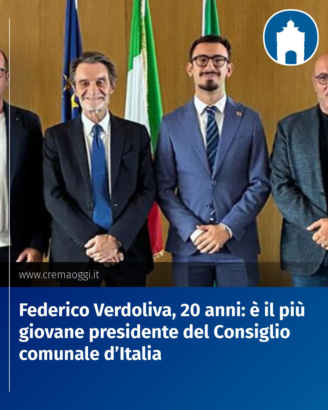 Post Instagram @redazione@cremaoggi.it: Federico Verdoliva, 20 anni: è il più giovane presidente del Consiglio comunale d’Italia...