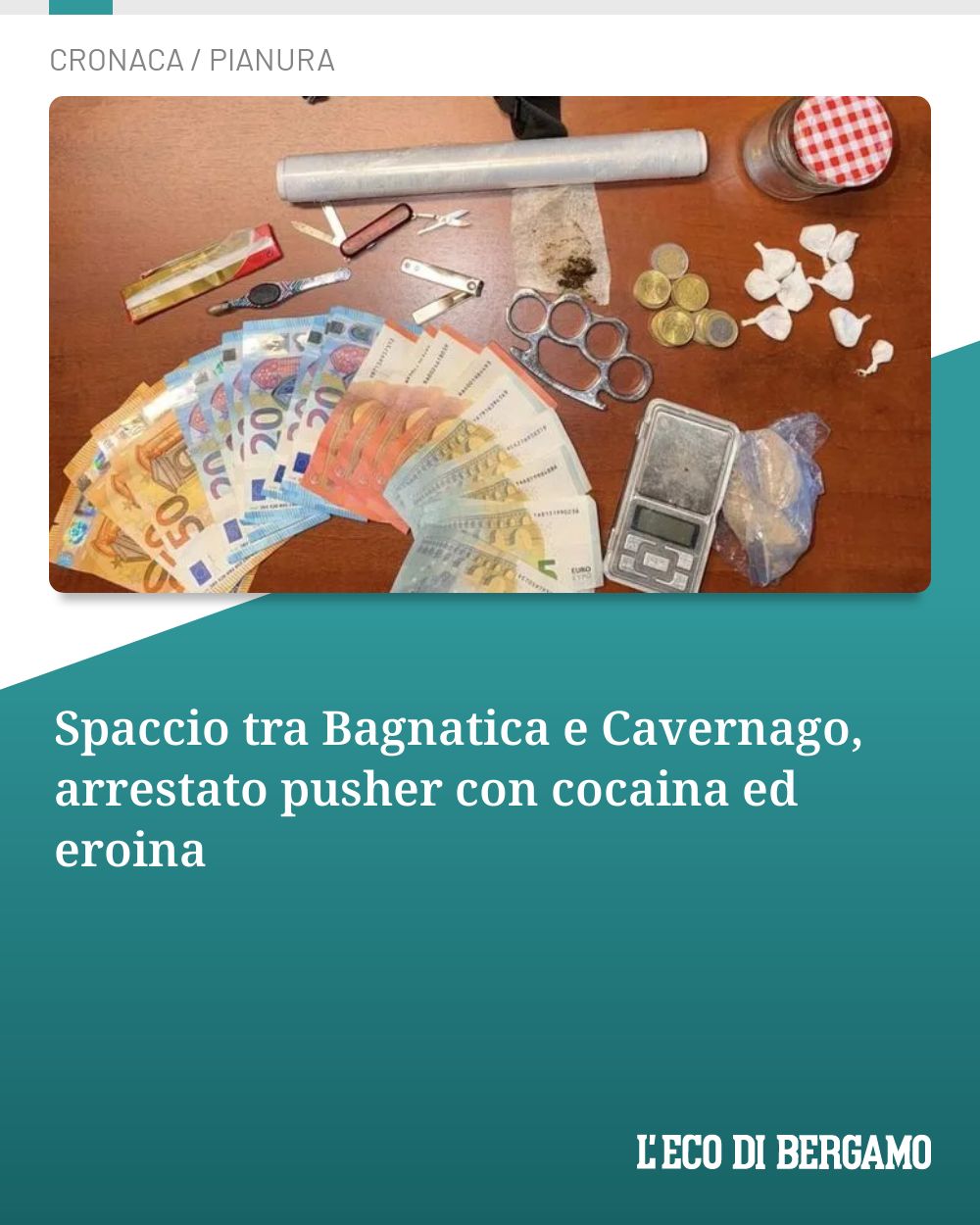 Post Instagram @ecodibergamo: Spaccio tra Bagnatica e Cavernago, arrestato pusher con cocaina ed eroina...