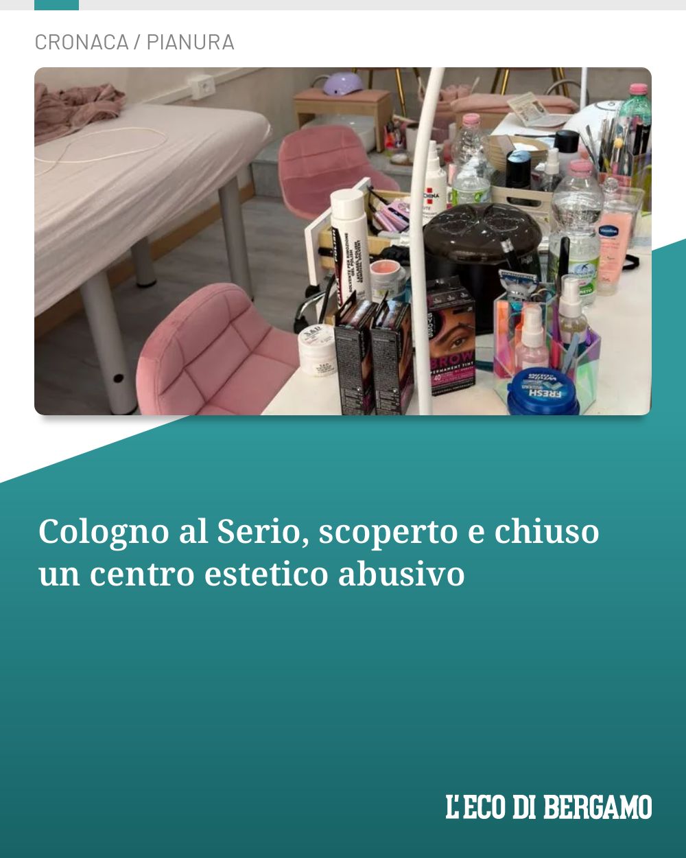 Post Instagram @ecodibergamo: Cologno al Serio, scoperto e chiuso un centro estetico abusivo...