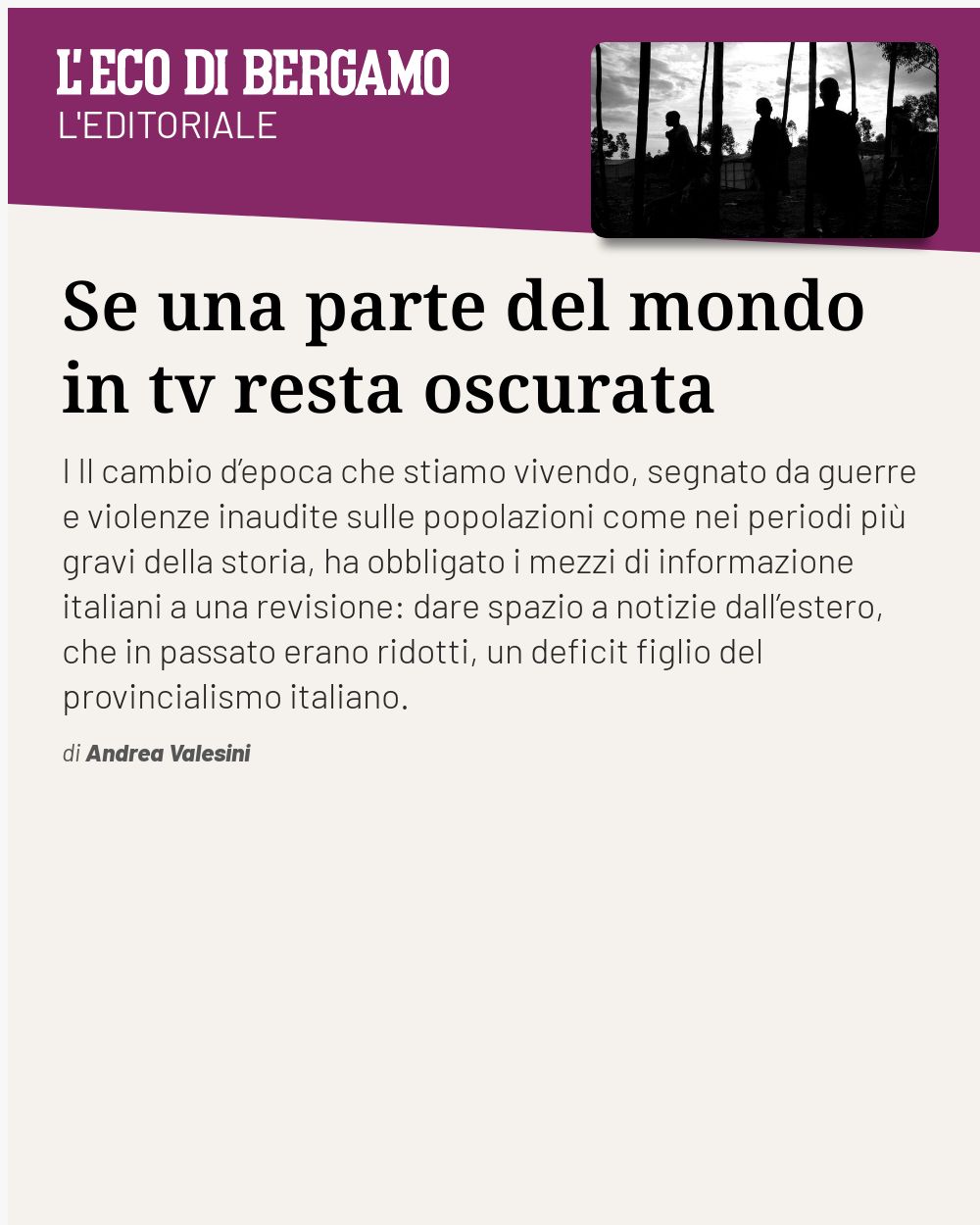 Post Instagram @ecodibergamo: Se una parte del mondo in tv resta oscurata...