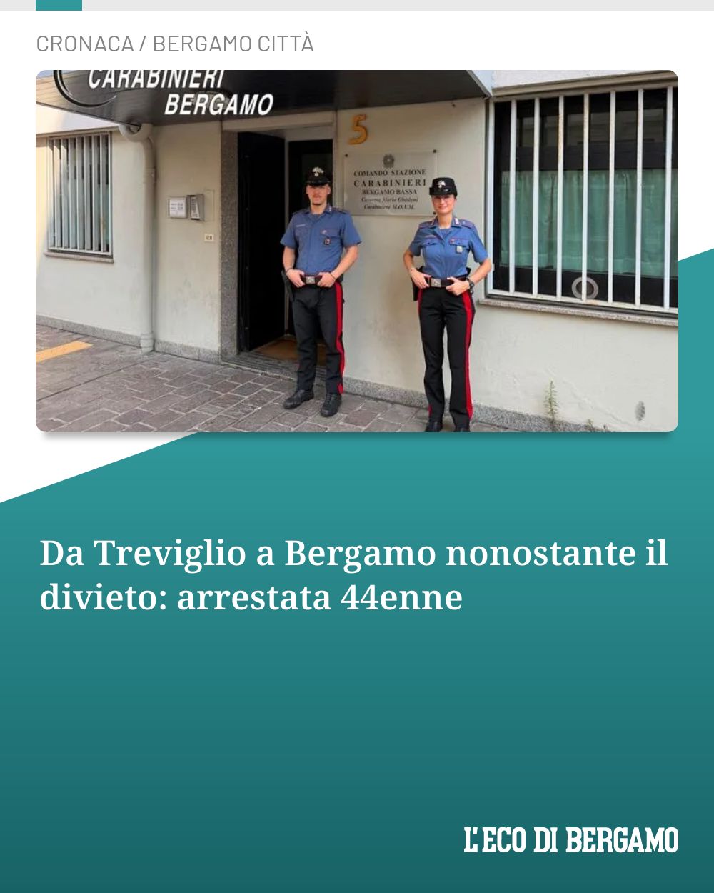 Post Instagram @ecodibergamo: Da Treviglio a Bergamo nonostante il divieto: arrestata 44enne...