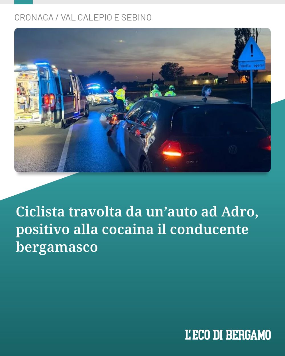 Post Instagram @ecodibergamo: Ciclista travolta da un’auto ad Adro, positivo alla cocaina il conducente bergamasco...