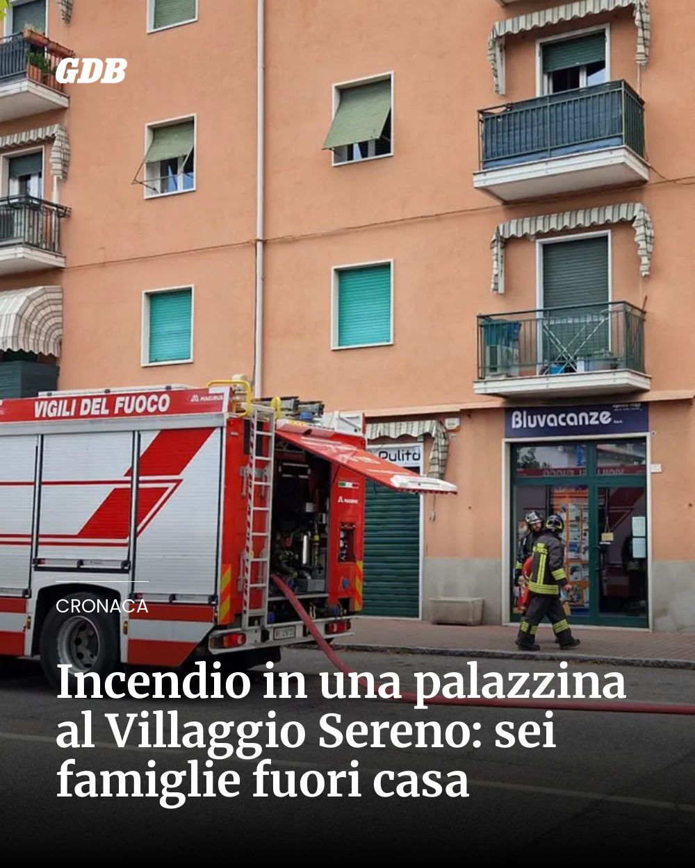 Post Instagram @giornaledibrescia: Incendio in una palazzina al Villaggio Sereno: sei famiglie fuori casa...
