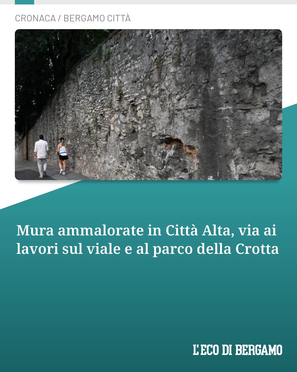 Post Instagram @ecodibergamo: Mura ammalorate in Città Alta, via ai lavori sul viale e al parco della Crotta...