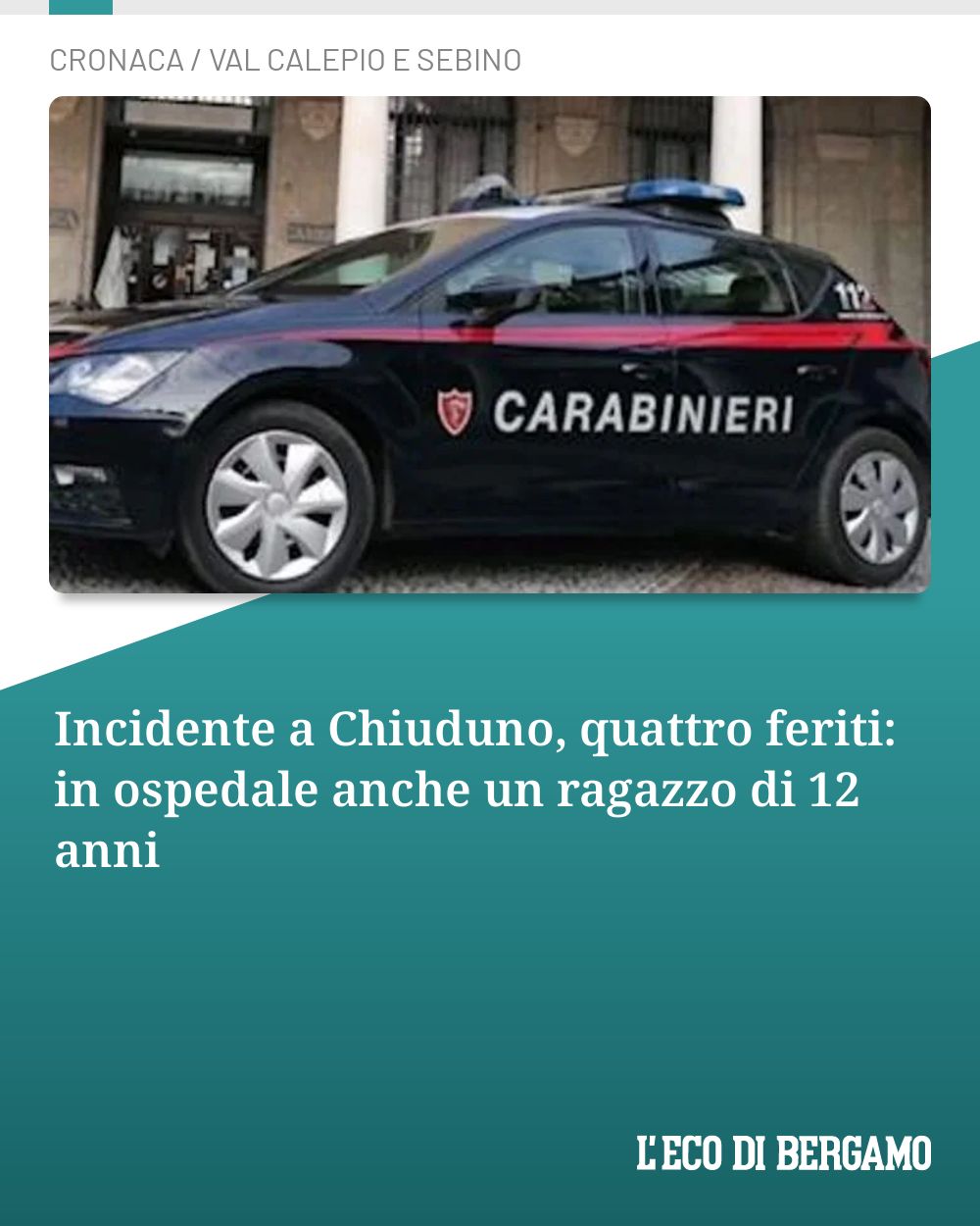 Post Instagram @ecodibergamo: Incidente a Chiuduno, quattro feriti: in ospedale anche un ragazzo di 12 anni...