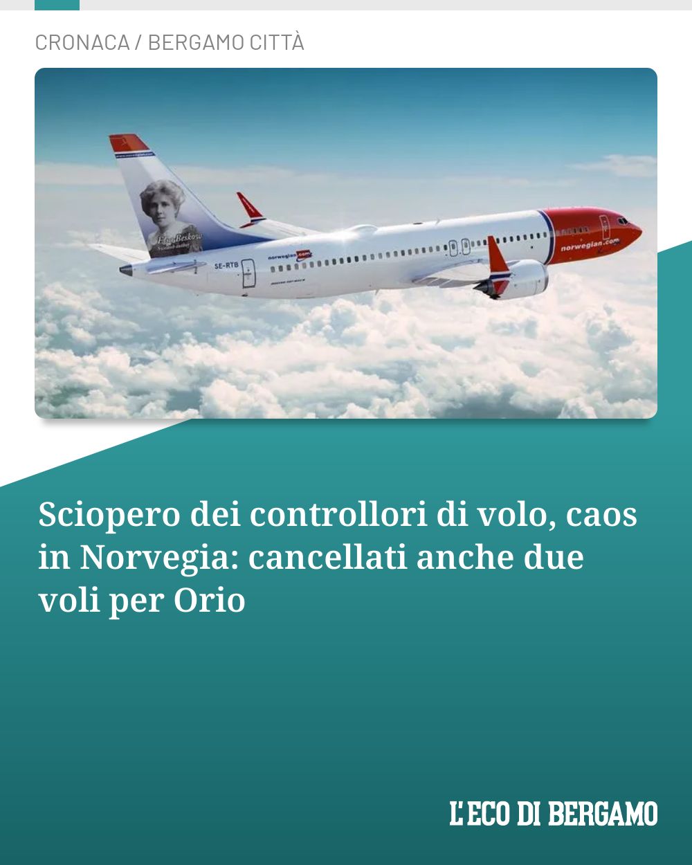 Post Instagram @ecodibergamo: Sciopero dei controllori di volo, caos in Norvegia: cancellati anche due voli per Orio...