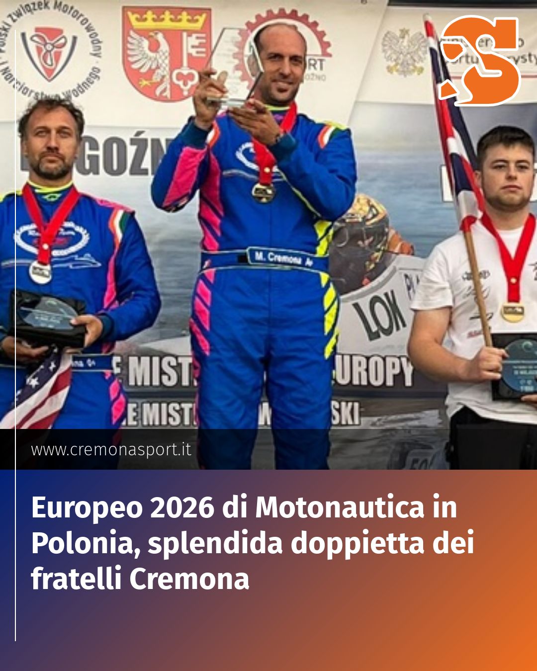 Post Instagram @Cremona_Sport: Europeo 2026 di Motonautica in Polonia, splendida doppietta dei fratelli Cremona...